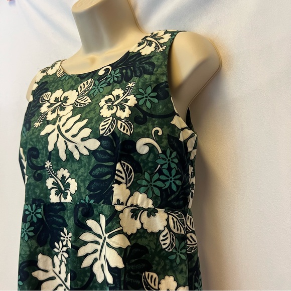 Hinalea Women’s Vintage Green Hawaiian Print Sleeveless Dress - Made In Hawaii - Picture 4 of 8